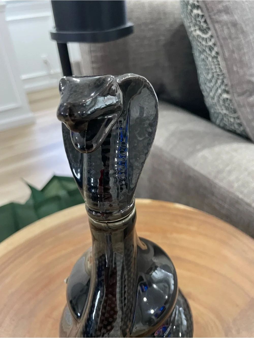 Black Cobra Decanter Bottle - Sculptural Glass Snake